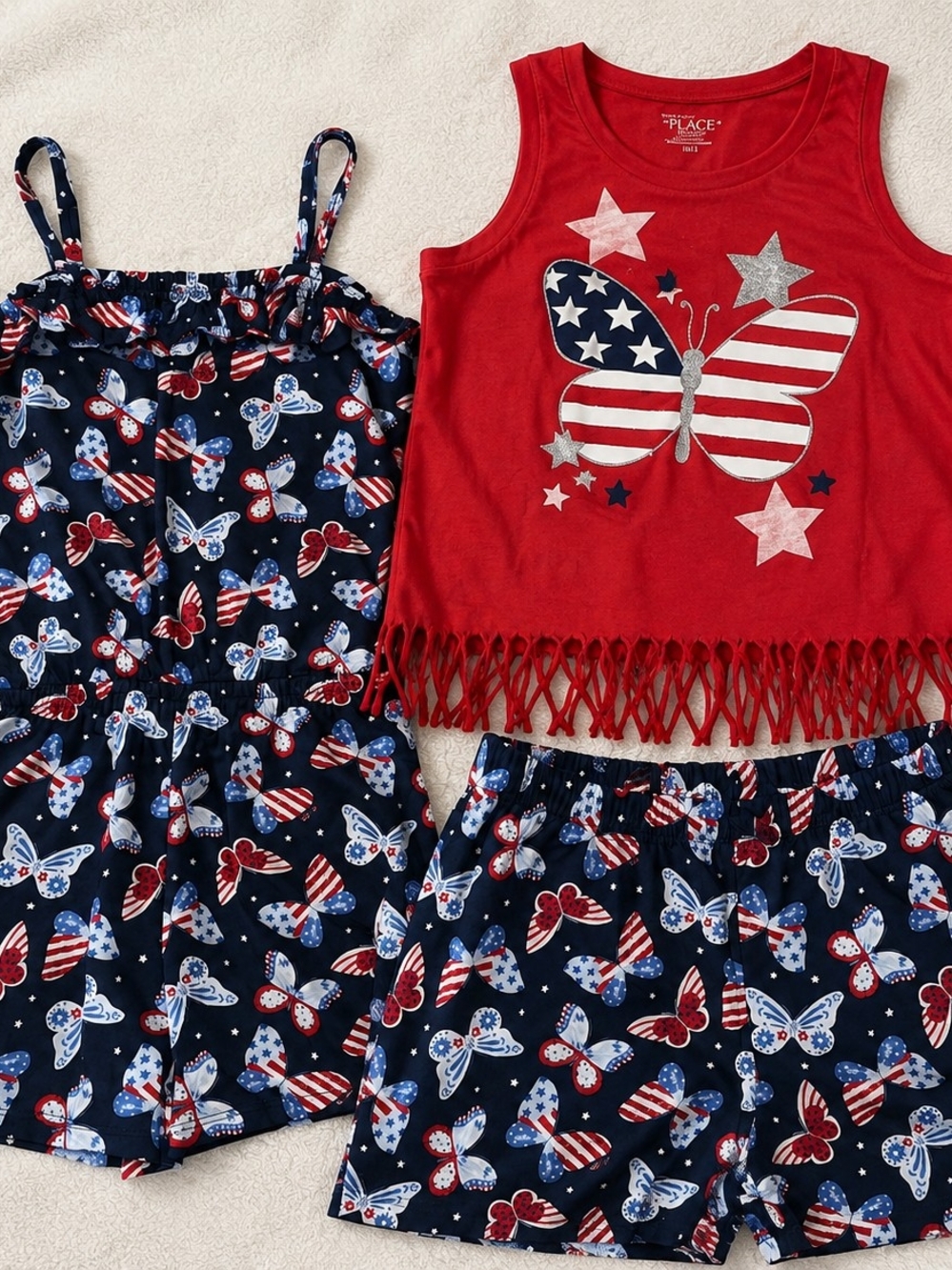 The Children's Place Red Tank with Navy Patriotic Butterfly Shorts & Romper Set